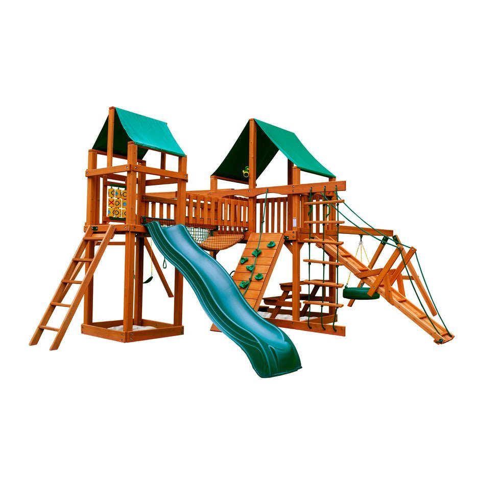 Gorilla Playsets Pioneer Peak Swing Set with Deluxe Green Vinyl Canopy