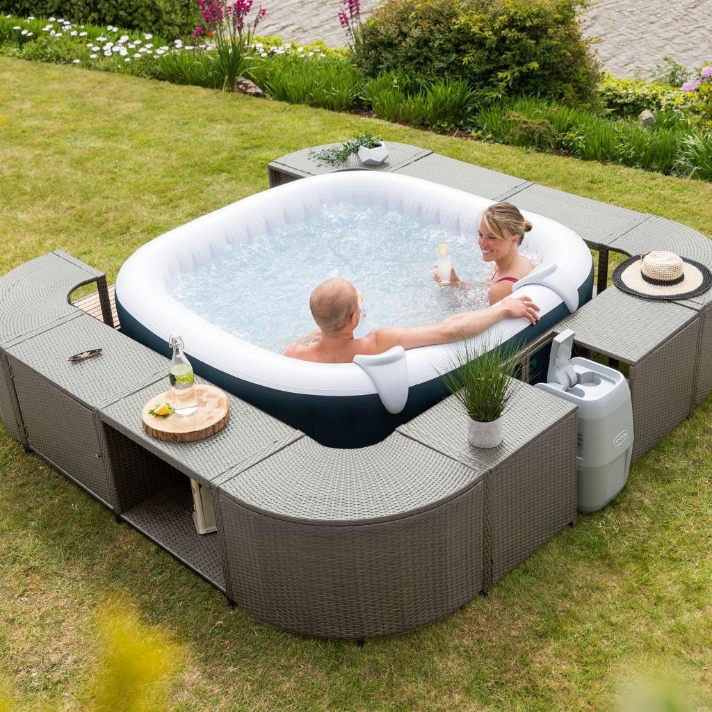 vidaXL Spa Surround Gray Poly Rattan
