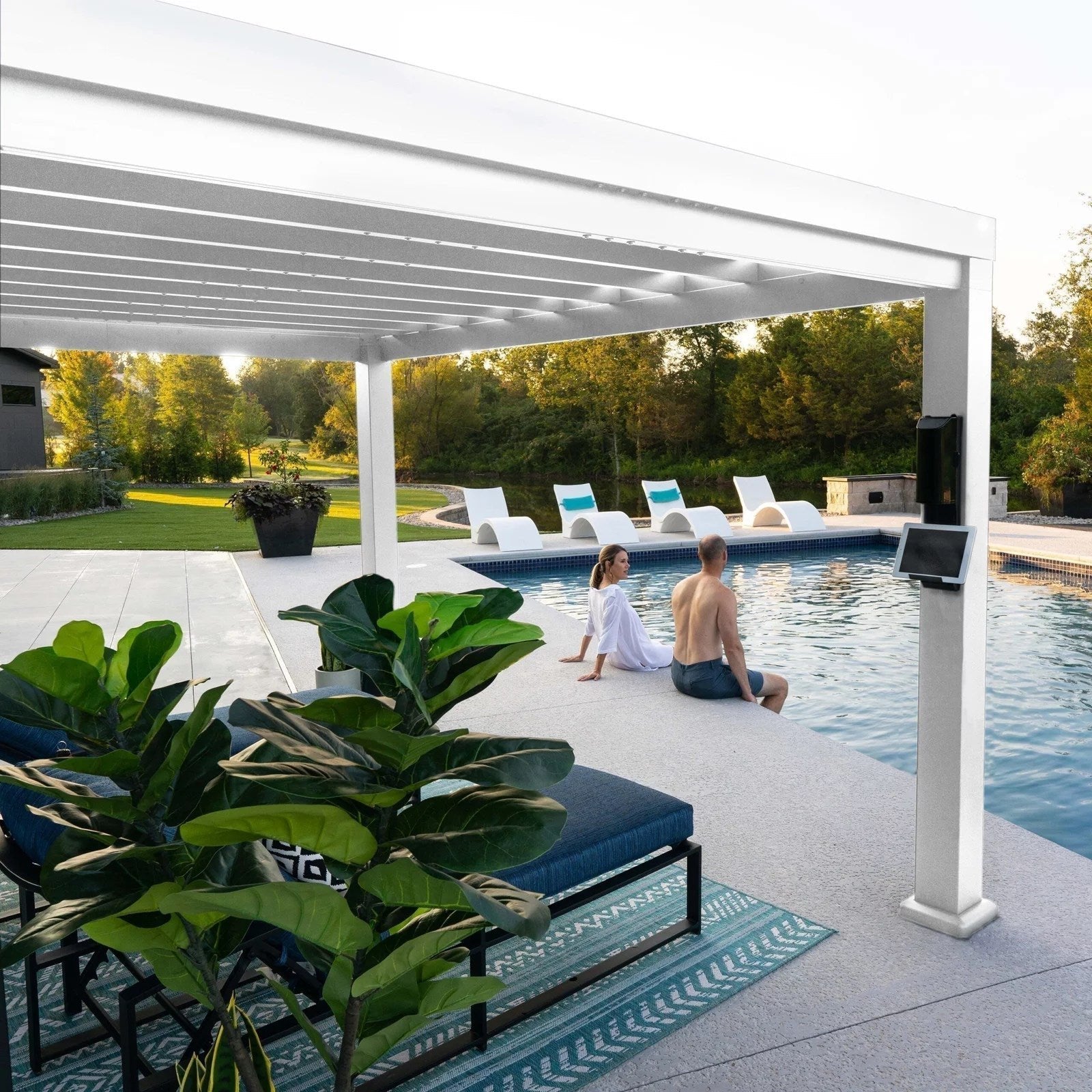 12×10 Windham Modern Steel Pergola With Sail Shade Soft Canopy