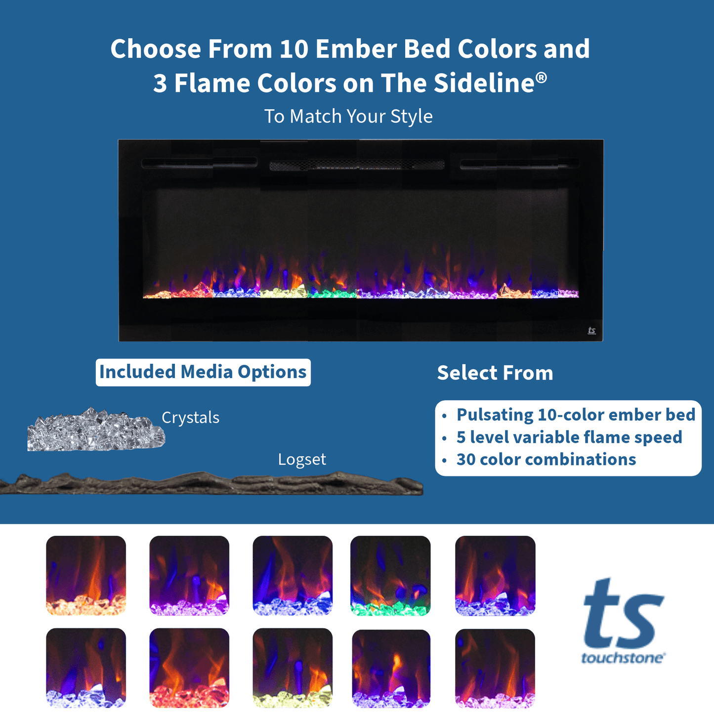 The Sideline 50 Inch Recessed Smart Electric Fireplace 80004