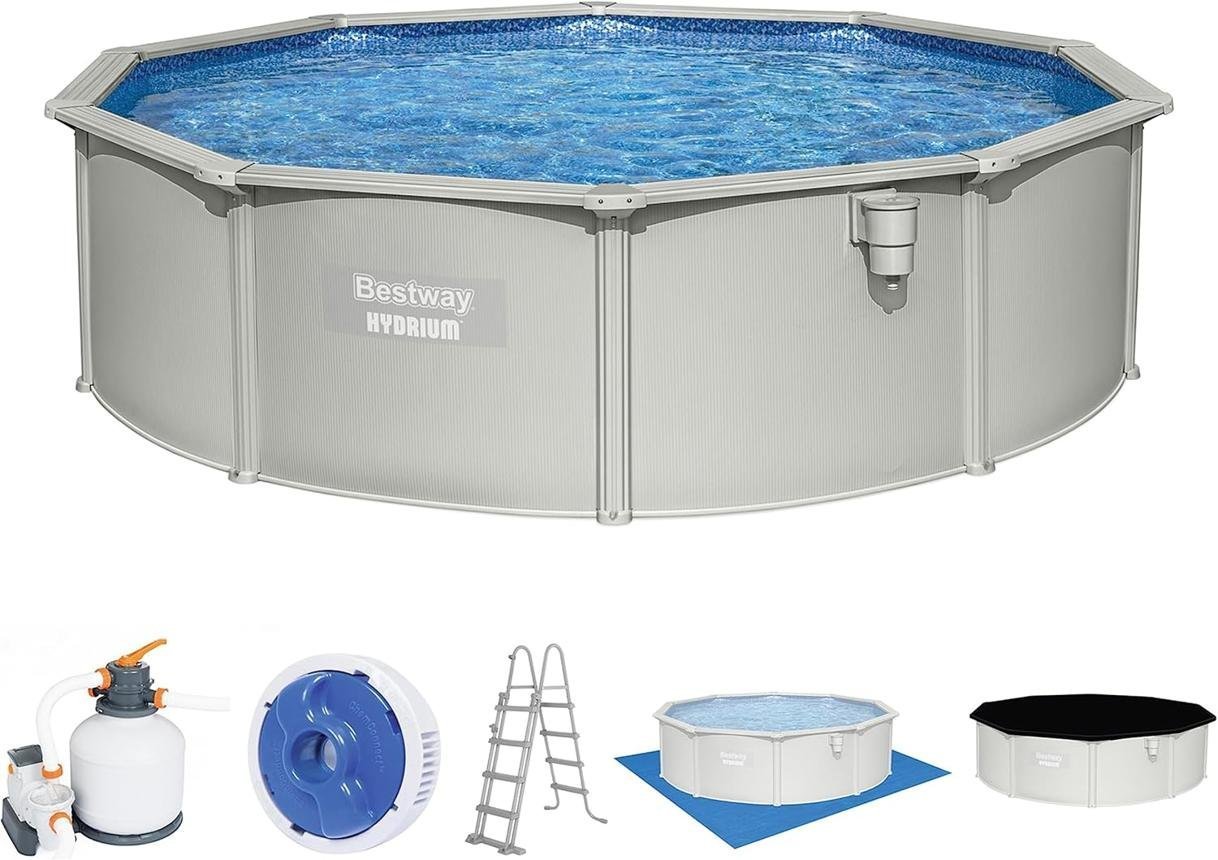 Bestway Hydrium 18′ x 52″ Round Steel Wall Above Ground Pool Set