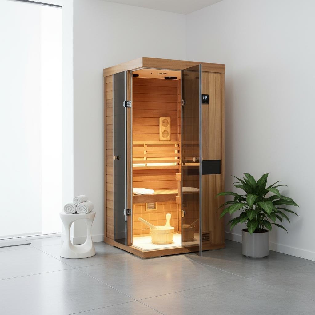 HKXSC 1-Person oxygen ion Indoor Steam Sauna African Mahogany Wood