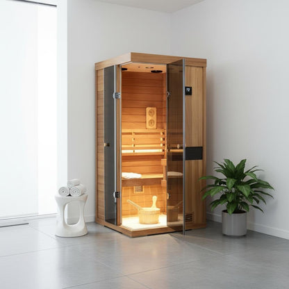 HKXSC 1-Person oxygen ion Indoor Steam Sauna African Mahogany Wood
