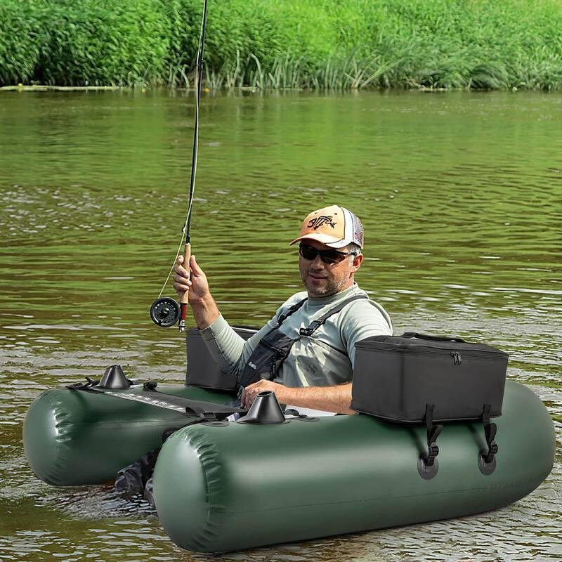 Costway Inflatable Fishing Float Tube with Foldable Padded Seat and Adjustable Footrest