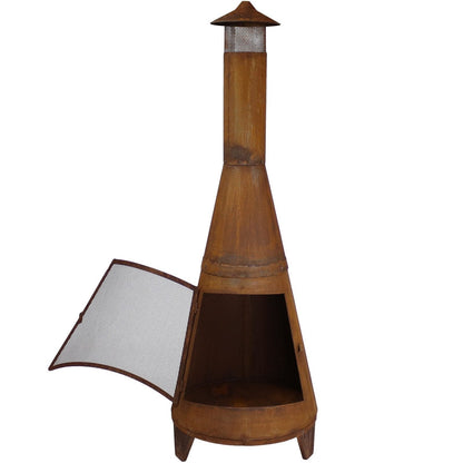 Sunnydaze 70″ Rust Patina Finish Steel Wood-Burning Chiminea with Spark Screen