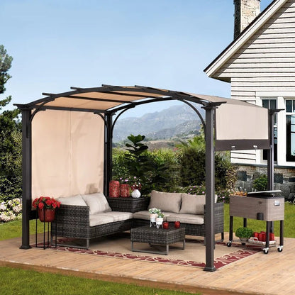 Pergola, Outdoor Steel Arched Pergola with Adjustable Canopy