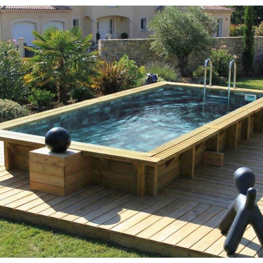 Piscine bois rectangulaire Pierre de Bali 350 x 200 x 71 cm
