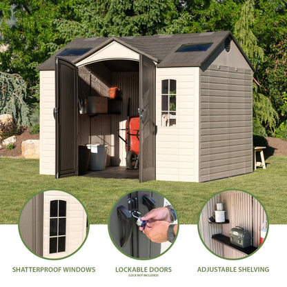 Lifetime Lockable Polyethylene Outdoor Storage Shed, 10′ x 8′, Tan & Browns (60005)