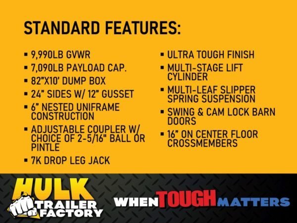 9,990# GVWR Ultra Low Pro 10′ Dump Trailer w/ Contractor Package