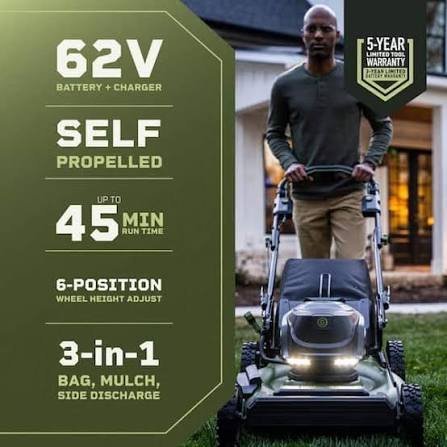 Green Machine 62V Brushless 22 in. Electric Cordless Battery Self