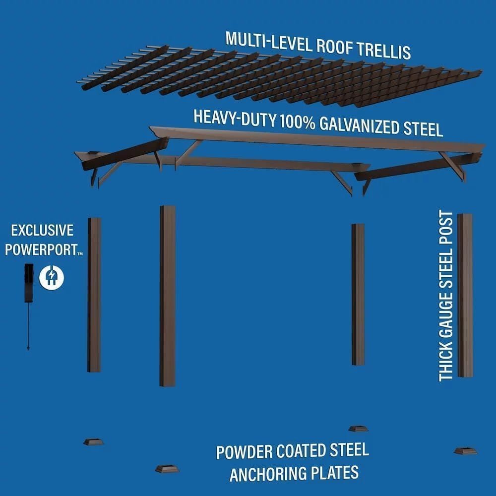 16×12 ashford traditional steel pergola with sail shade soft canopy