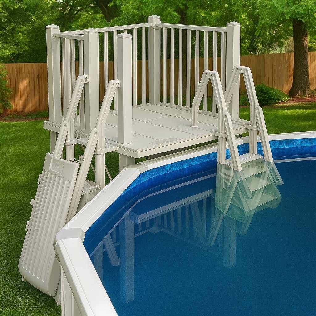 Vinylworks 5′ x 5′ Resin Above Ground Swimming Pool Deck Kit Taupe