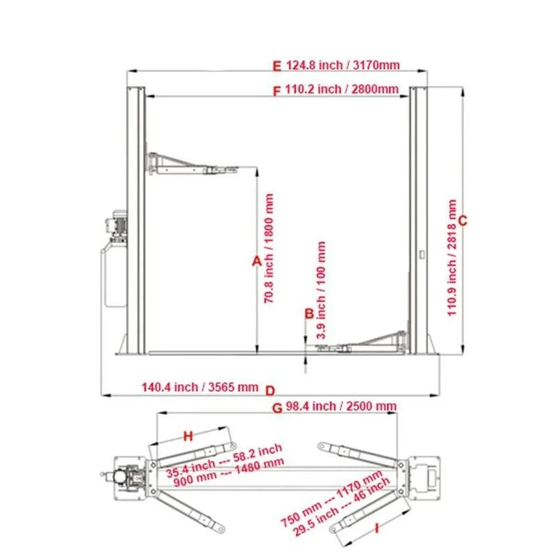 KATOOL KT-H105 Two Post Vehicles Lift 10,000 lbs Capacity