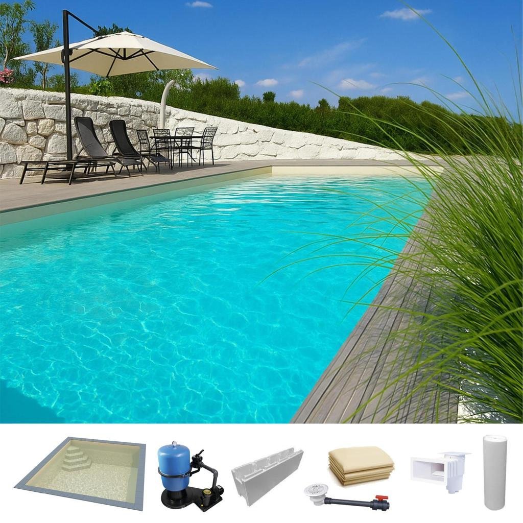 Piscine en kit polystyrène, 4 x 3 x 1,5m, échelle – kit de base â Couleur du liner: Beige/Sable | Épaisseur du liner: 0,90 mm