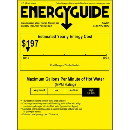 NPE-240A2 – Condensing Tankless Water Heater – 199,000 BTU