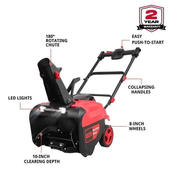 PowerSmart 80V 21″ Cordless Snow Blower with 2 Batteries and Chargers