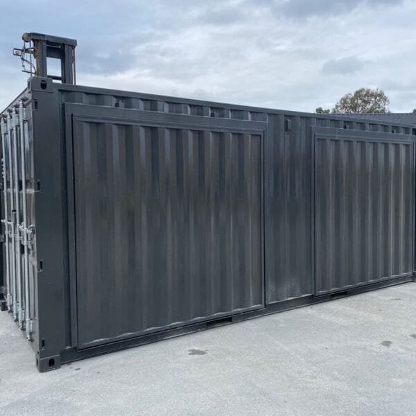 20′ new build, with two large awnings in the side wall, custom paint job, insulated ceiling, power and plywood lining.
