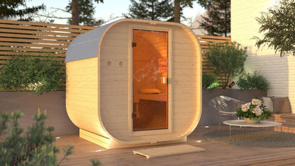 Sauna d’extérieur tonneau en bois massif pour 1 à 2 personnes 38mm 199x175x205cm KARIBU