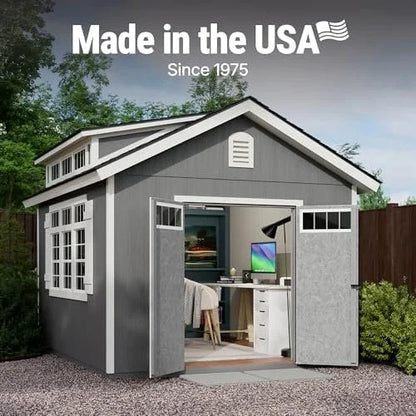 Handy Home Products Windemere 10×12 Do-it-Yourself Wooden Storage Shed with Floor, Beiges