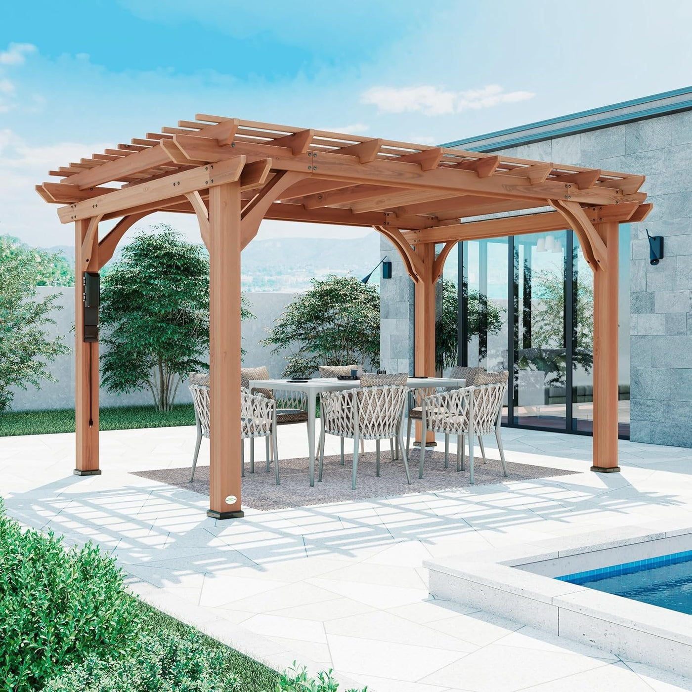 Backyard Discovery 10 Ft x 14 Ft Cedar Wood Outdoor Patio Pergola