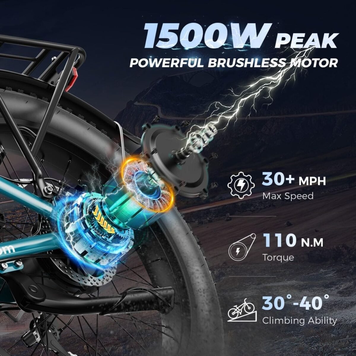 Aipas M2 Xterrain Electric Mountain Bike 1500W Motor 26-Inch Fat Tires Black