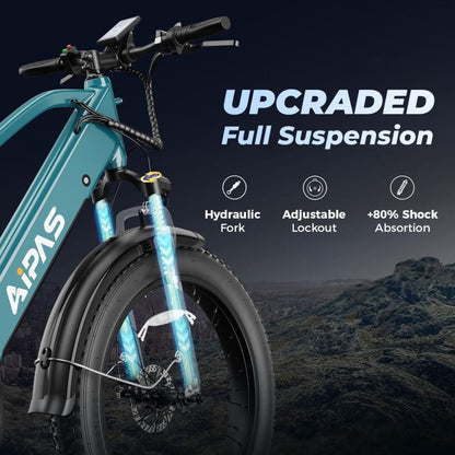 Aipas M2 Xterrain Electric Mountain Bike 1500W Motor 26-Inch Fat Tires Black
