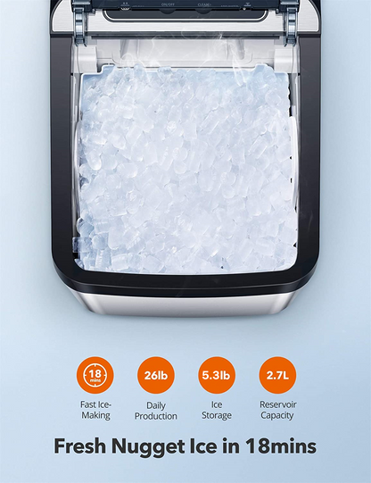 Aicook Countertop Nugget Ice Maker 26 lbs. Portable Sonic Ice Machine with Self-Cleaning