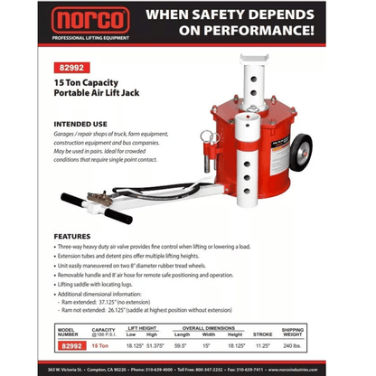 Designasofadfw 15-Ton Heavy-Duty Portable Air-Powered Hydraulic Lift Jack