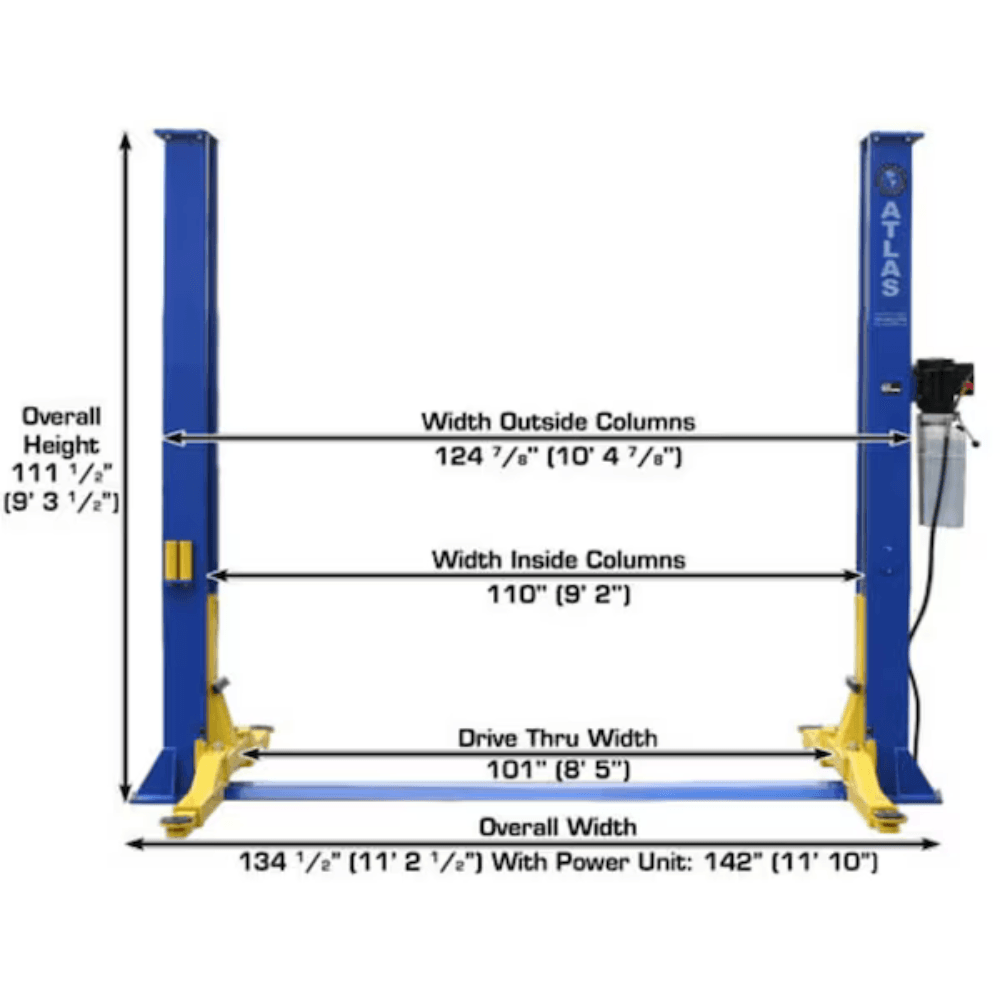 Atlas 9KOHX 9000 Lb. Capacity Overhead Clear-Floor 2-Post Car Lift