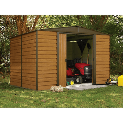 Arrow Woodridge 10' x 8' Galvanized Steel Storage Shed with Woodgrain Finish