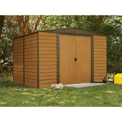 Arrow Woodridge 10' x 8' Galvanized Steel Storage Shed with Woodgrain Finish