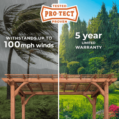 Backyard Discovery 12' x 10' Cedar Wood Pergola Garden Arbor Patio Shade Structure with PowerPort and Anchoring Feet