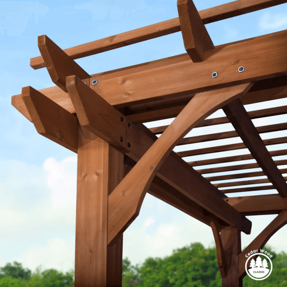 Backyard Discovery 12' x 10' Cedar Wood Pergola Garden Arbor Patio Shade Structure with PowerPort and Anchoring Feet