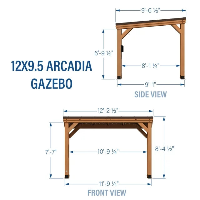 Backyard Discovery Arcadia 12' x 9.5' Cedar Wood Slope Roof Gazebo Patio Pavilion with Black Steel Roof and PowerPort