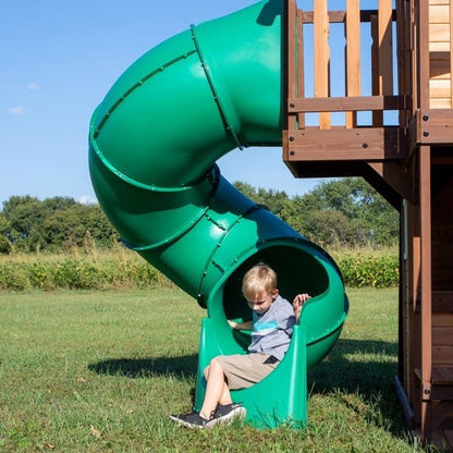 Backyard Discovery Cedar Cove Cedar Wood Playset Swing Set with Spiral Tube Slide Wave Slide and Lower Playhouse