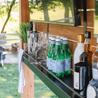 Backyard Discovery Cedar Springs Cedar Wood Outdoor Bar Set with Steel Countertops Shelving and TV Mount Privacy Wall