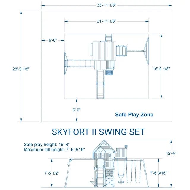 Backyard Discovery Skyfort II Cedar Wood Playset Swing Set with Raised Clubhouse Wave Slide Monkey Bars and Rock Climbing Wall