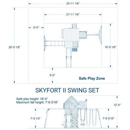 Backyard Discovery Skyfort II Cedar Wood Playset Swing Set with Raised Clubhouse Wave Slide Monkey Bars and Rock Climbing Wall
