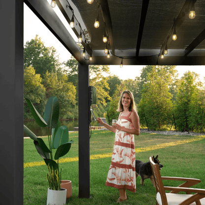 Backyard Discovery Trenton 16' x 12' Modern Galvanized Steel Pergola Black Frame with Shade Sail Canopy and PowerPort