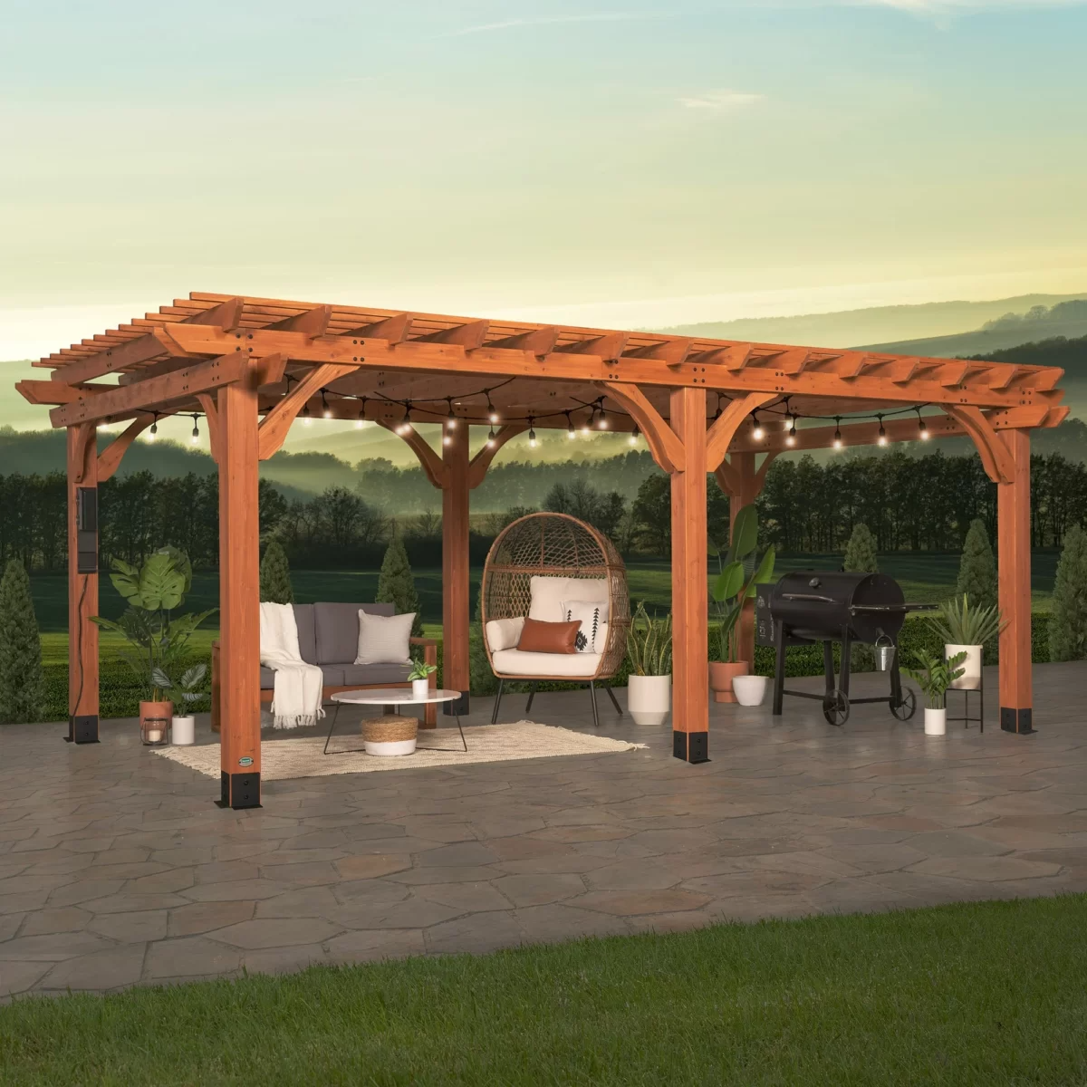 Backyard Discovery Beaumont 20' x 12' Cedar Wood Pergola with PowerPort and Wind-Tested Frame