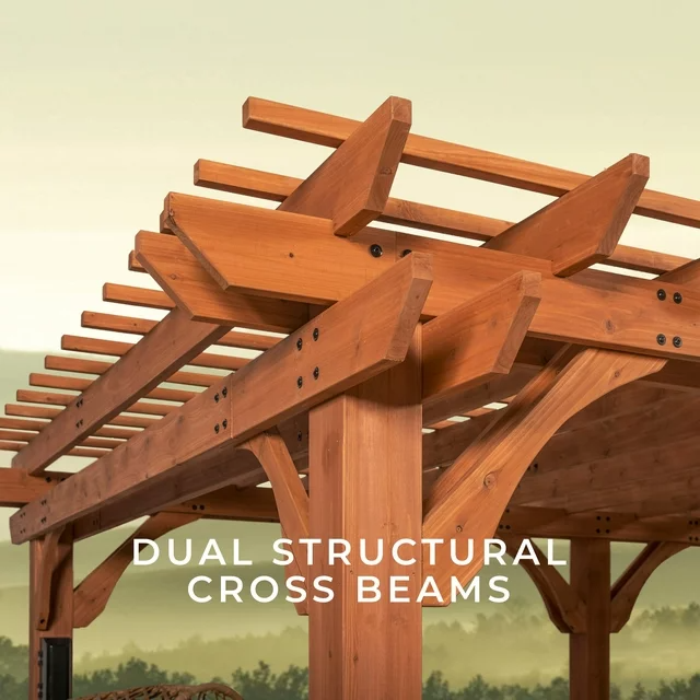 Backyard Discovery Beaumont 20' x 12' Cedar Wood Pergola with PowerPort and Wind-Tested Frame