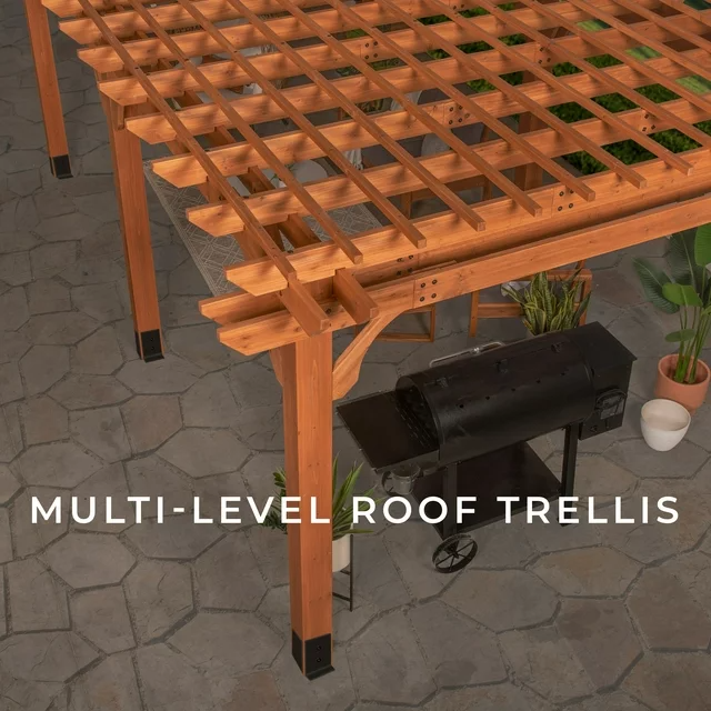 Backyard Discovery Beaumont 20' x 12' Cedar Wood Pergola with PowerPort and Wind-Tested Frame