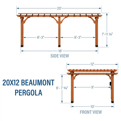 Backyard Discovery Beaumont 20' x 12' Cedar Wood Pergola with PowerPort and Wind-Tested Frame
