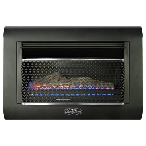 Duluth Forge 26,000 BTU Dual Fuel Ventless Linear Wall Gas Fireplace with Log DF300L, Thermostat Control