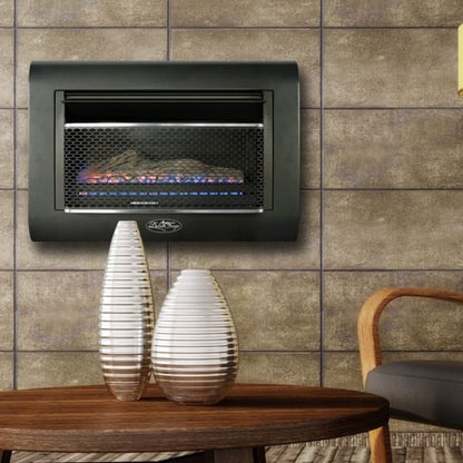 Duluth Forge 26,000 BTU Dual Fuel Ventless Linear Wall Gas Fireplace with Log DF300L, Thermostat Control