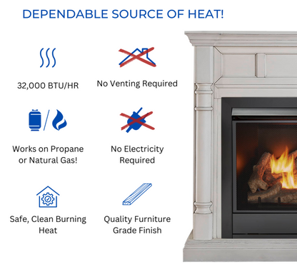 Duluth Forge 32,000 BTU Dual Fuel Ventless Gas Fireplace in Antique White
