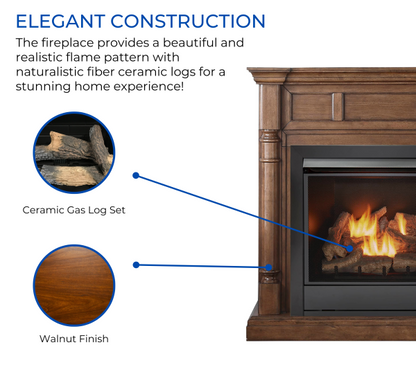 Duluth Forge 32,000 BTU Dual Fuel Ventless Gas Fireplace with Walnut Mantel
