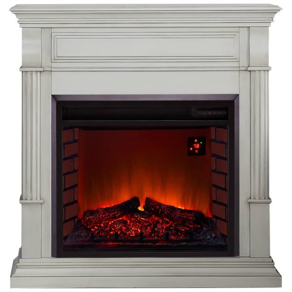 Duluth Forge Antique White Full Size Electric Fireplace with Wood Mantel