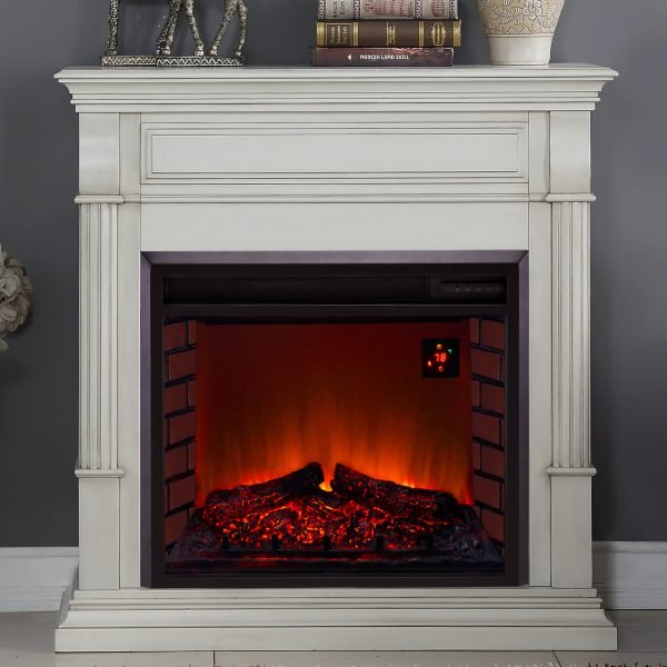 Duluth Forge Antique White Full Size Electric Fireplace with Wood Mantel