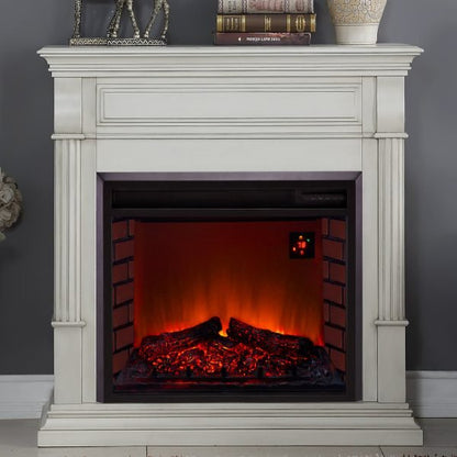 Duluth Forge Antique White Full Size Electric Fireplace with Wood Mantel